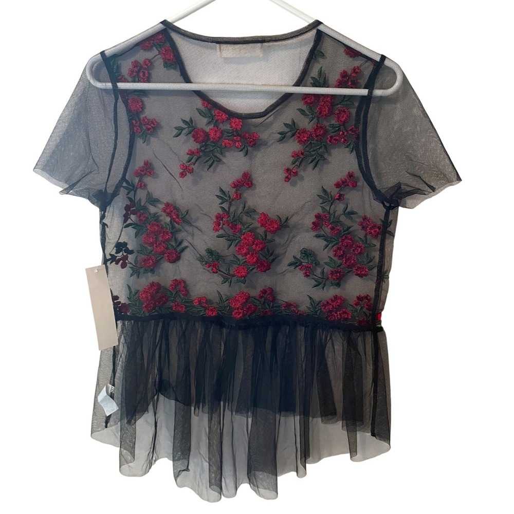 Twinkle Womens M Black Sheer Mesh Floral Embroidered NWT Fairycore Whimsygoth - Picture 7 of 9